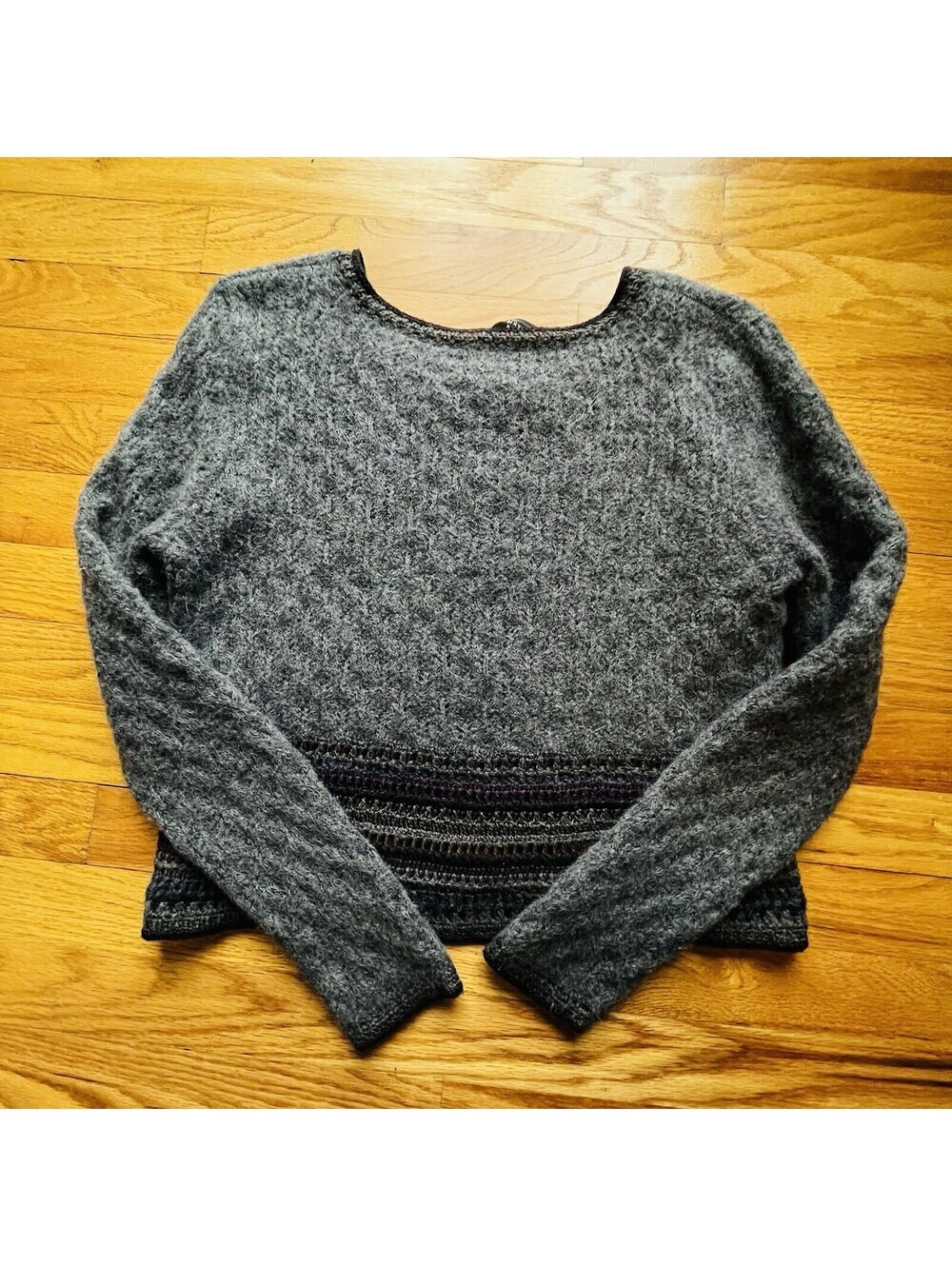 Peruvian Connection Alpaca Pima Cotton Wool Cardigan Womens XS Grey Purple - Picture 5 of 11